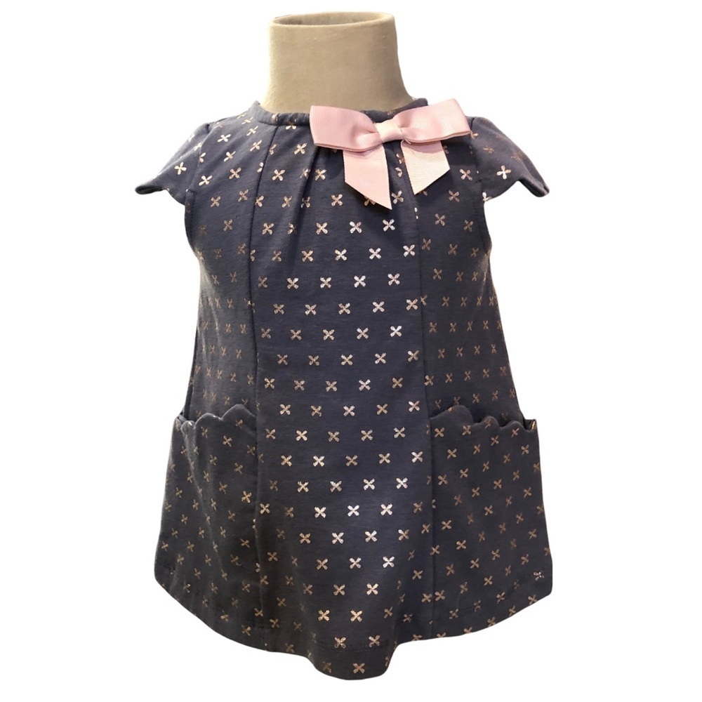 CATHERINE MALANDRINO - BABY GIRL SWEET GRAY AND BLUSH DRESS